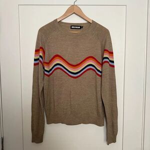 House of Holland Sweater Sz S-M Beige Wavy Peace Rainbow Cut Out Merino Wool